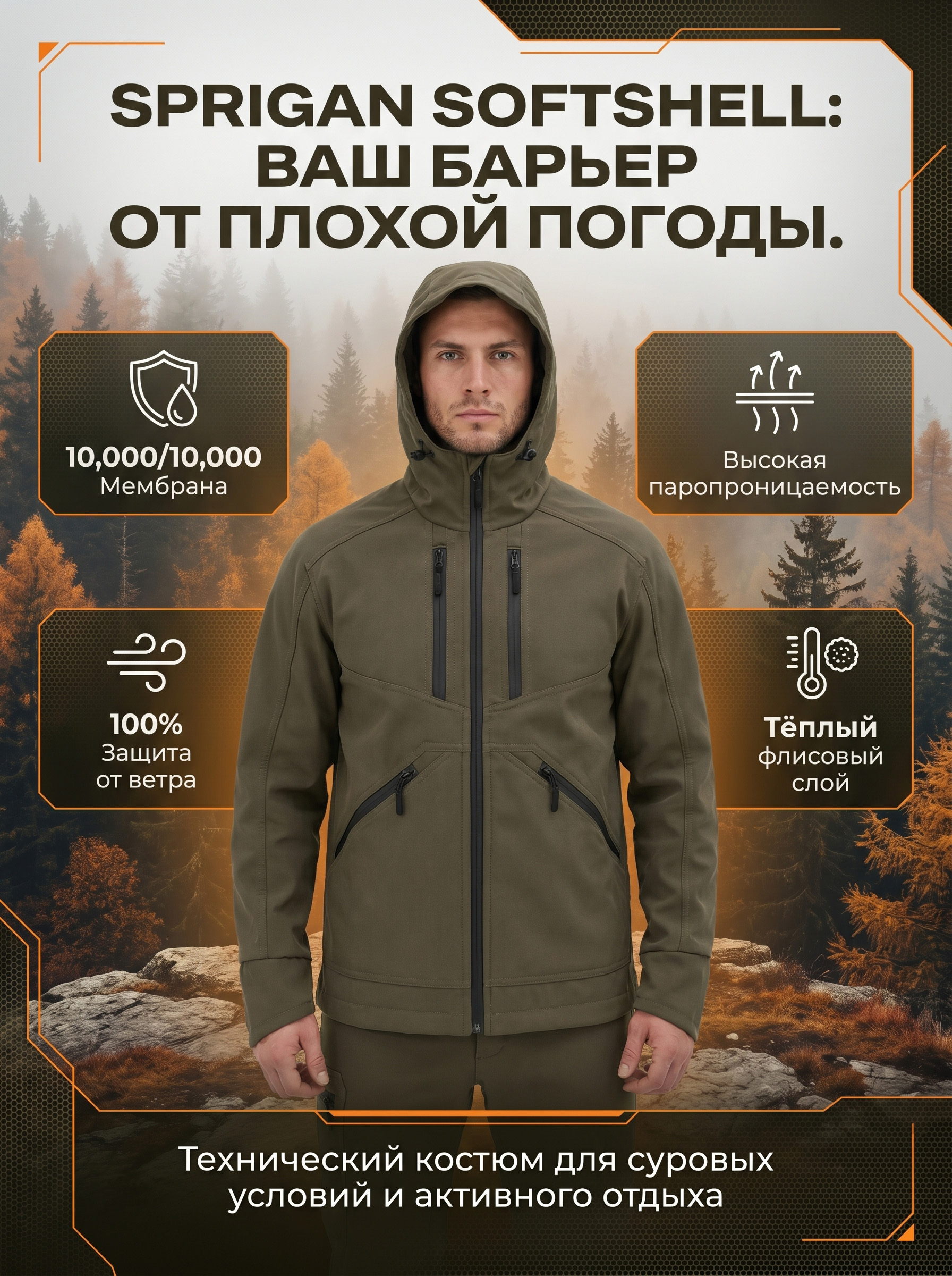 Демисезонный костюм Сприган (Софтшелл), песок Демисезонный костюм Сприган (Софтшелл), песок