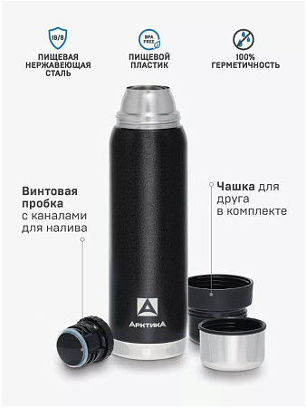 Термос с 2-мя дополнительными чашками 0.9л (Черный)