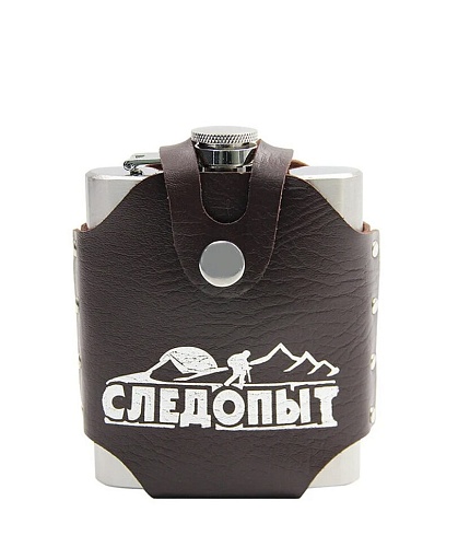 Фляжка СЛЕДОПЫТ - Фризли в кож. чехле, 200 мл